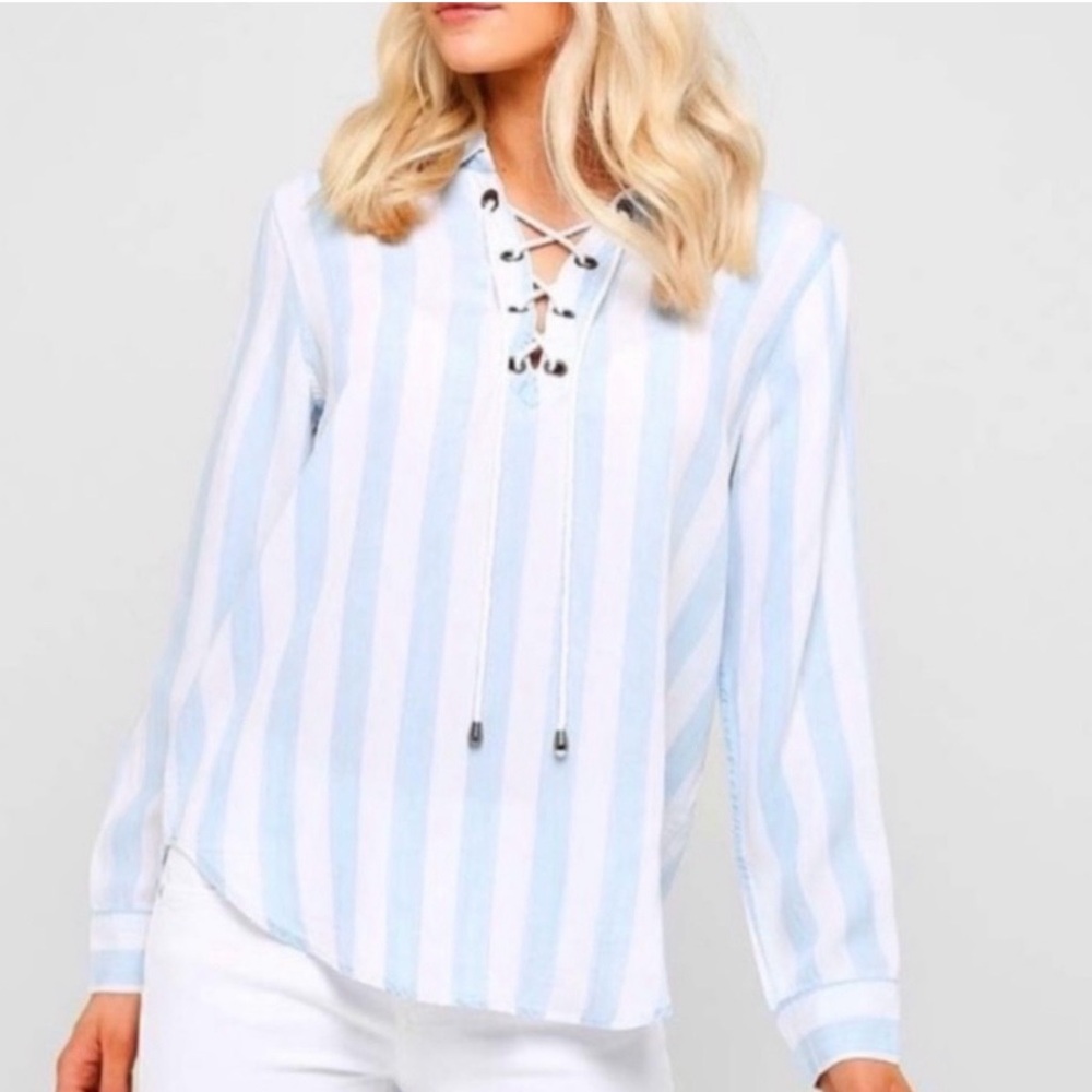 Rails Uli Blue and White Lace up Top